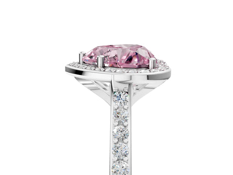 White gold Fancy Pink Heart Cut Halo Round Diamond Pavé Band with Four-Prong Setting_20