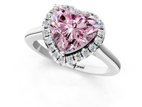 White gold Fancy Pink Heart Cut Halo Round Diamond Solitaire Engagement Ring with Pave Band and Four-Prong Setting_25
