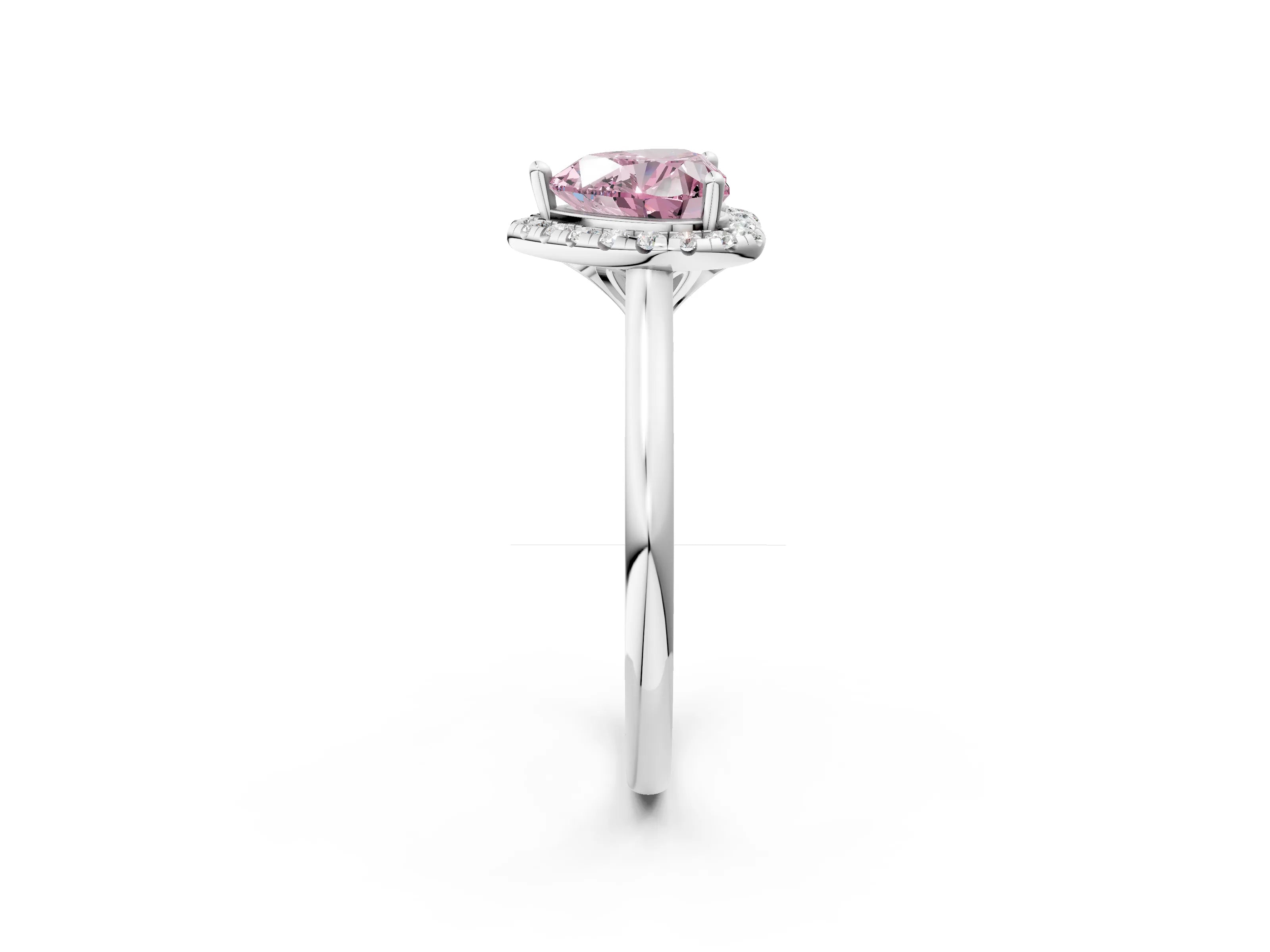White gold Fancy Pink Heart Cut Halo Round Diamond Solitaire Engagement Ring with Pave Band and Four-Prong Setting_26