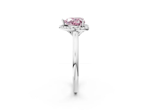 White gold Fancy Pink Heart Cut Halo Round Diamond Solitaire Engagement Ring with Pave Band and Four-Prong Setting_26
