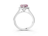 White gold Fancy Pink Heart Cut Halo Round Diamond Solitaire Engagement Ring with Pave Band and Four-Prong Setting_27