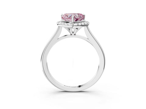 White gold Fancy Pink Heart Cut Halo Round Diamond Solitaire Engagement Ring with Pave Band and Four-Prong Setting_27
