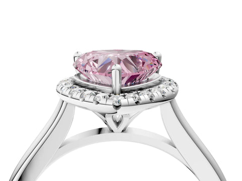 White gold Fancy Pink Heart Cut Halo Round Diamond Solitaire Engagement Ring with Pave Band and Four-Prong Setting_28