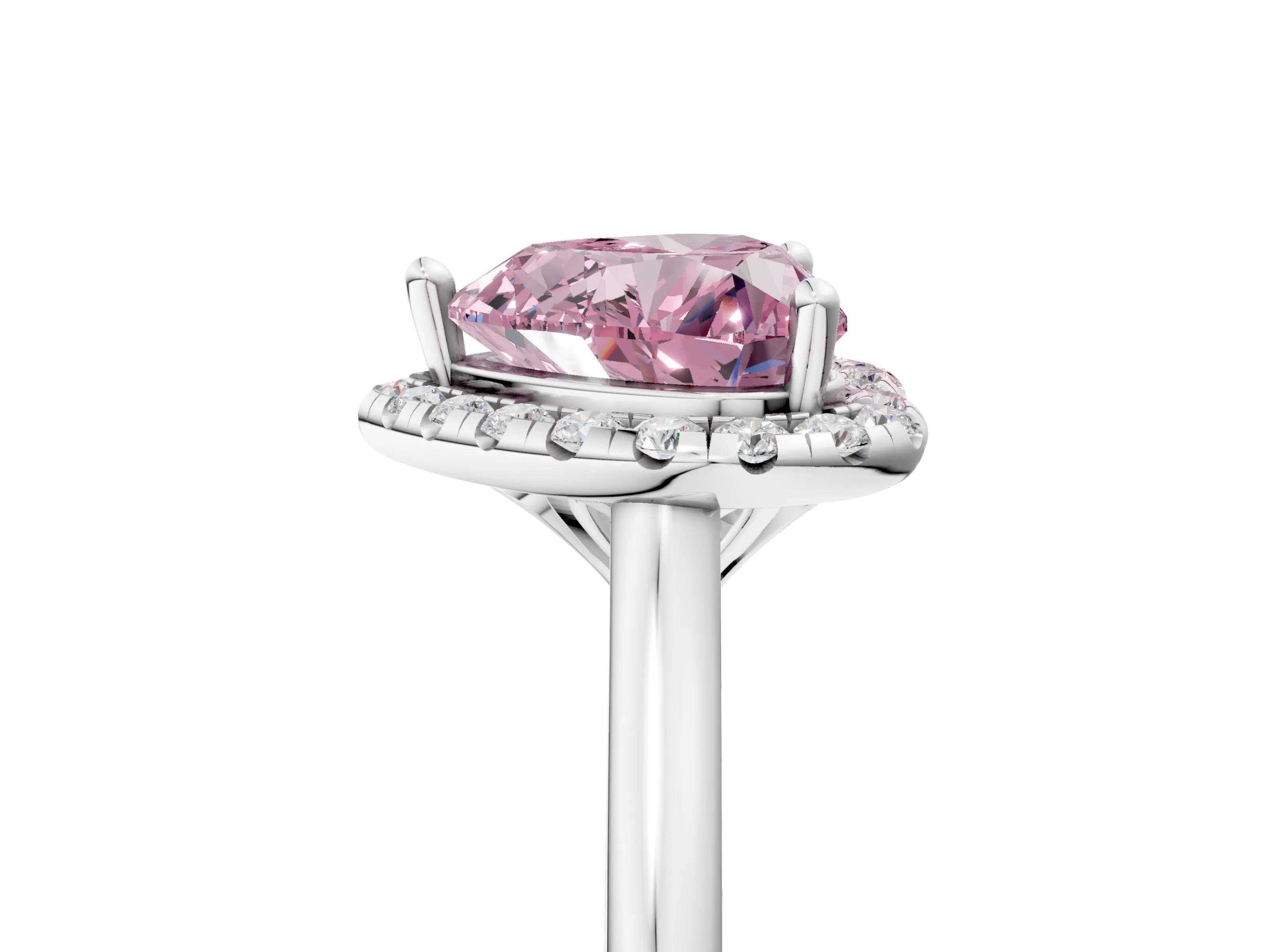 White gold Fancy Pink Heart Cut Halo Round Diamond Solitaire Engagement Ring with Pave Band and Four-Prong Setting_29