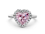 White gold Fancy Pink Heart Cut Halo Round Diamond Solitaire Ring with Pavé Band and Four-Prong Setting_12
