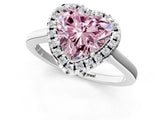 White gold Fancy Pink Heart Cut Halo Round Diamond Solitaire Ring with Pavé Band and Four-Prong Setting_13