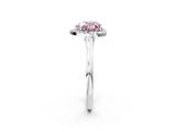White gold Fancy Pink Heart Cut Halo Round Diamond Solitaire Ring with Pavé Band and Four-Prong Setting_14