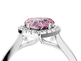 White gold Fancy Pink Heart Cut Halo Round Diamond Solitaire Ring with Pavé Band and Four-Prong Setting_16