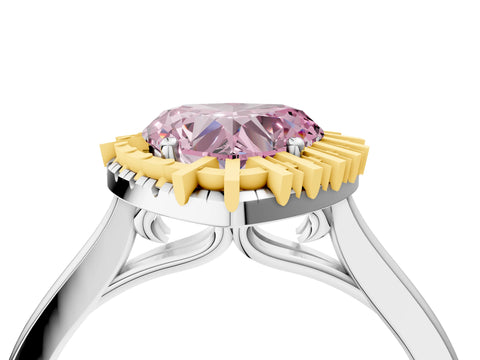 White gold Fancy Pink Heart Cut Halo Round Diamond Solitaire Ring with Pavé Band and Four-Prong Setting_4