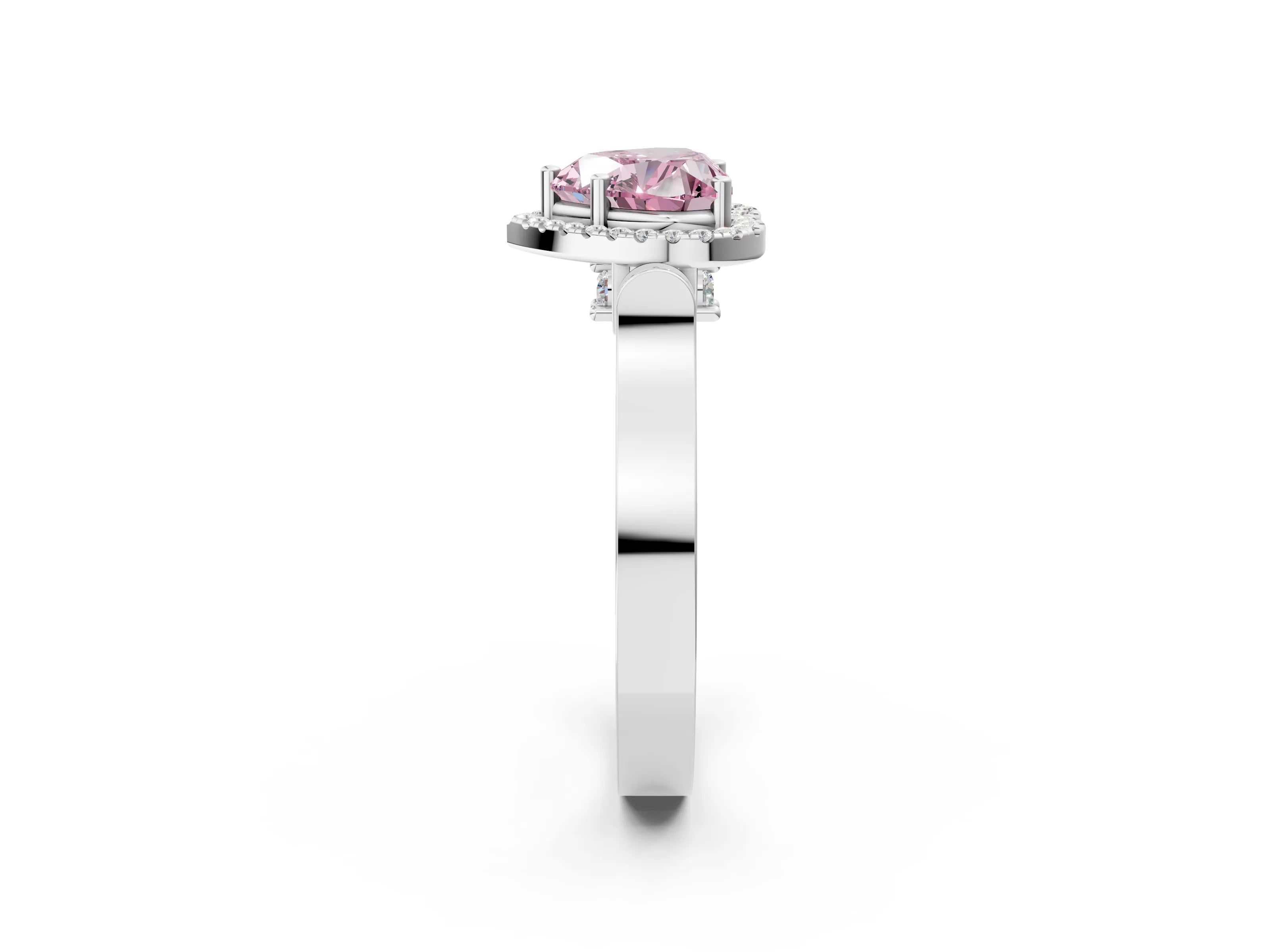 White gold Fancy Pink Heart Cut Halo Round Diamond Twist Band with Four-Prong Setting_26
