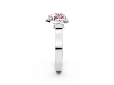 White gold Fancy Pink Heart Cut Halo Round Diamond Twist Band with Four-Prong Setting_26