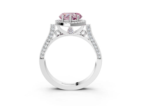 White gold Fancy Pink Heart Cut Halo Round Diamond Twist Band with Four-Prong Setting_27