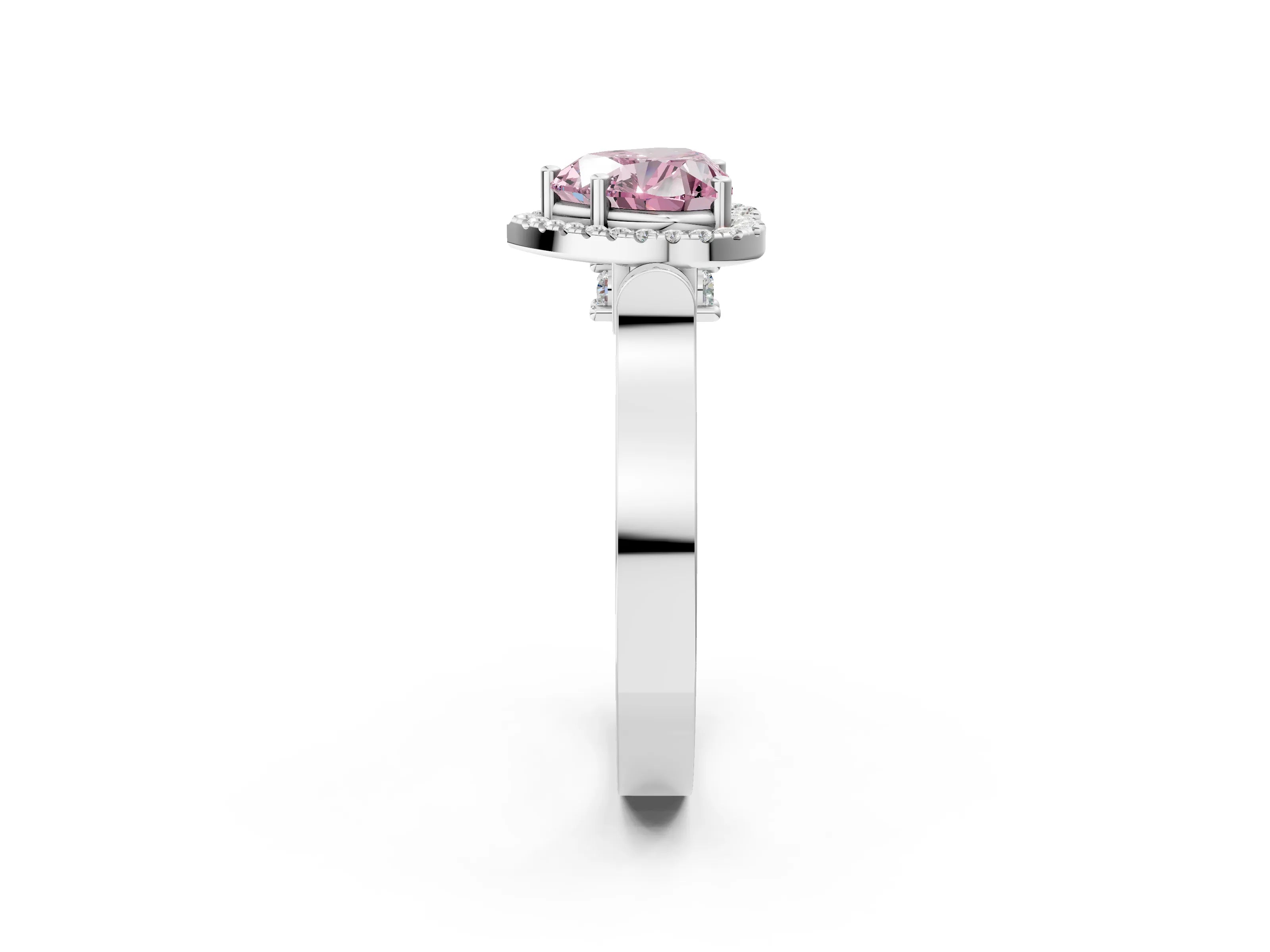 White gold Fancy Pink Heart Cut Halo Round Diamond Twist Band with Four-Prong Setting_2
