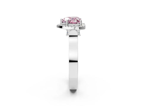 White gold Fancy Pink Heart Cut Halo Round Diamond Twist Band with Four-Prong Setting_2