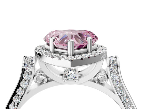 White gold Fancy Pink Heart Cut Halo Round Diamond Twist Band with Four-Prong Setting_4
