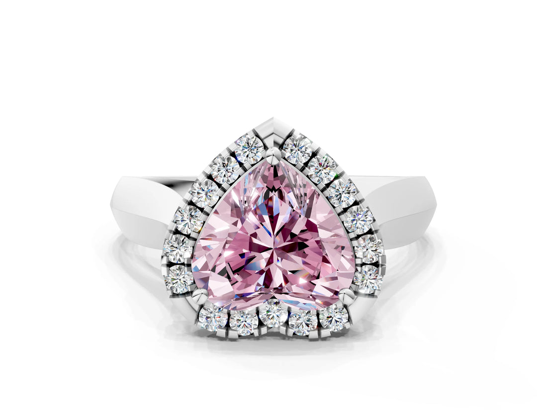 White gold Fancy Pink Heart  Cut Halo Solitaire Engagement Ring with Square Band and Four-Prong Setting_160