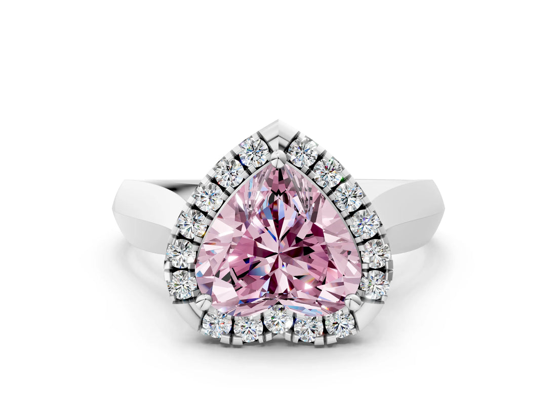 White gold Fancy Pink Heart  Cut Halo Solitaire Engagement Ring with Square Band and Four-Prong Setting_78