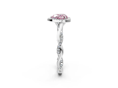 White gold Fancy Pink Heart Cut Halo Twist Band with Four-Prong Setting_2