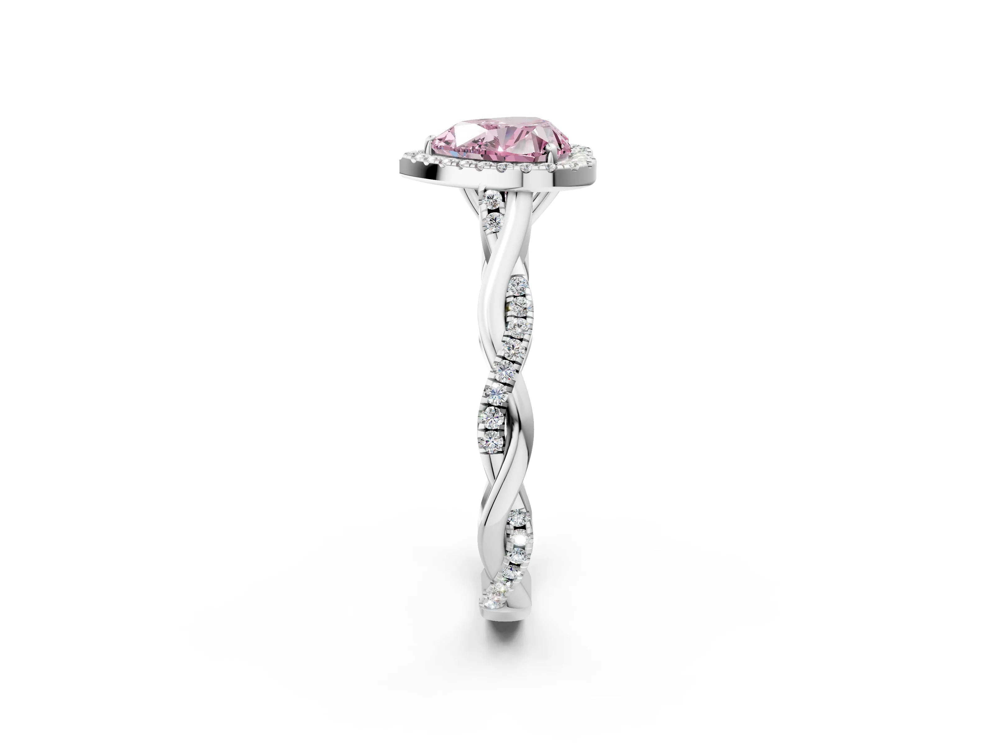 White gold Fancy Pink Heart Cut Halo Twist Band with Four-Prong Setting_2