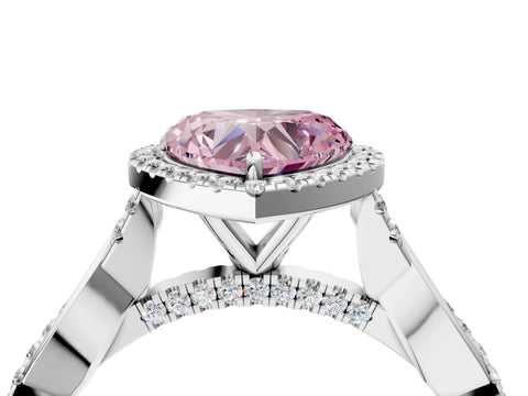 White gold Fancy Pink Heart Cut Halo Twist Band with Four-Prong Setting_4