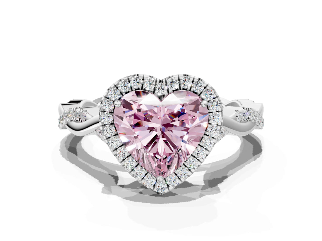 White gold Fancy Pink Heart Cut Halo Twist Band with Four-Prong Setting_72