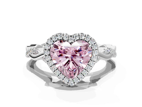 White gold Fancy Pink Heart Cut Halo Twist Band with Four-Prong Setting_72