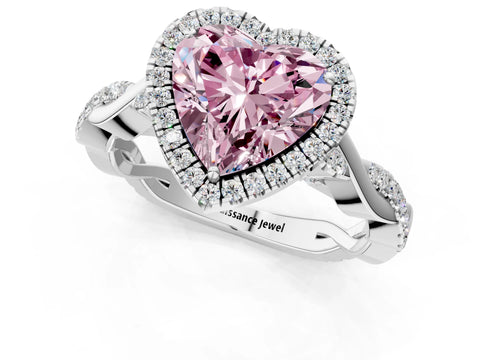 White gold Fancy Pink Heart Cut Halo Twist Band with Four-Prong Setting_73