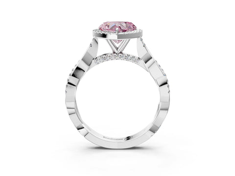 White gold Fancy Pink Heart Cut Halo Twist Band with Four-Prong Setting_75
