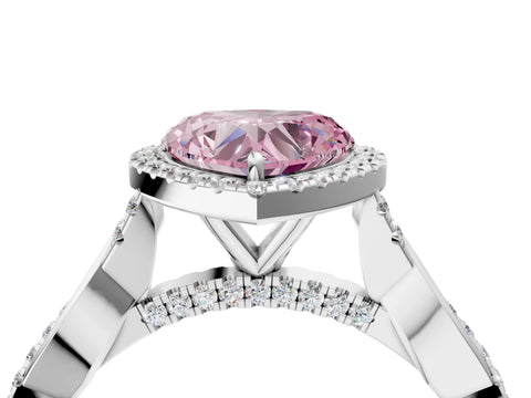 White gold Fancy Pink Heart Cut Halo Twist Band with Four-Prong Setting_76