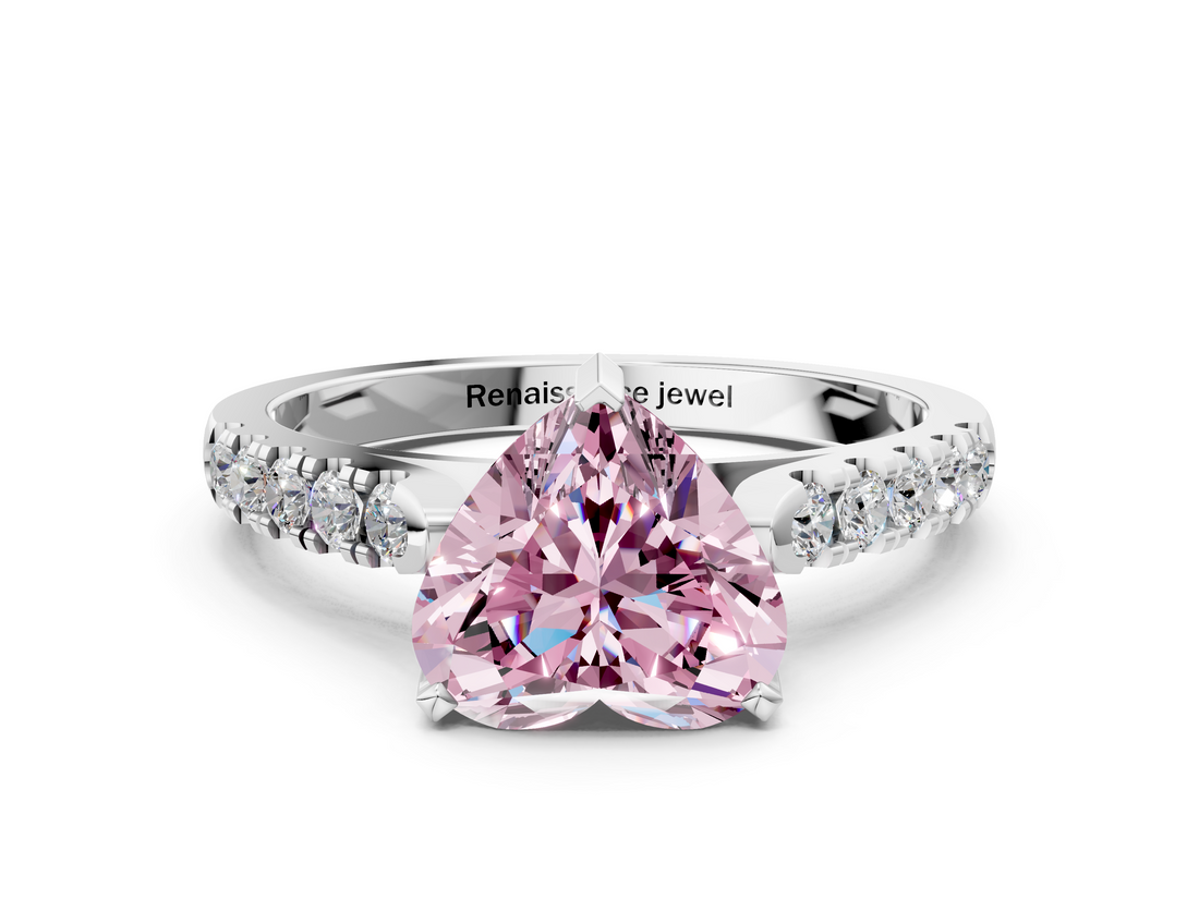White gold Fancy Pink Heart  Cut Pavé Band Solitaire Ring with Four-Prong Setting_25