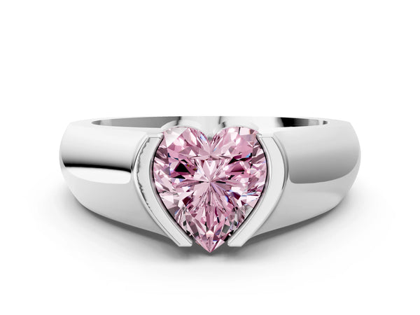 Platinum Heart-Shaped Half Bezel Engagement Ring Setting for Fancy Pink Center - Design RJ-777