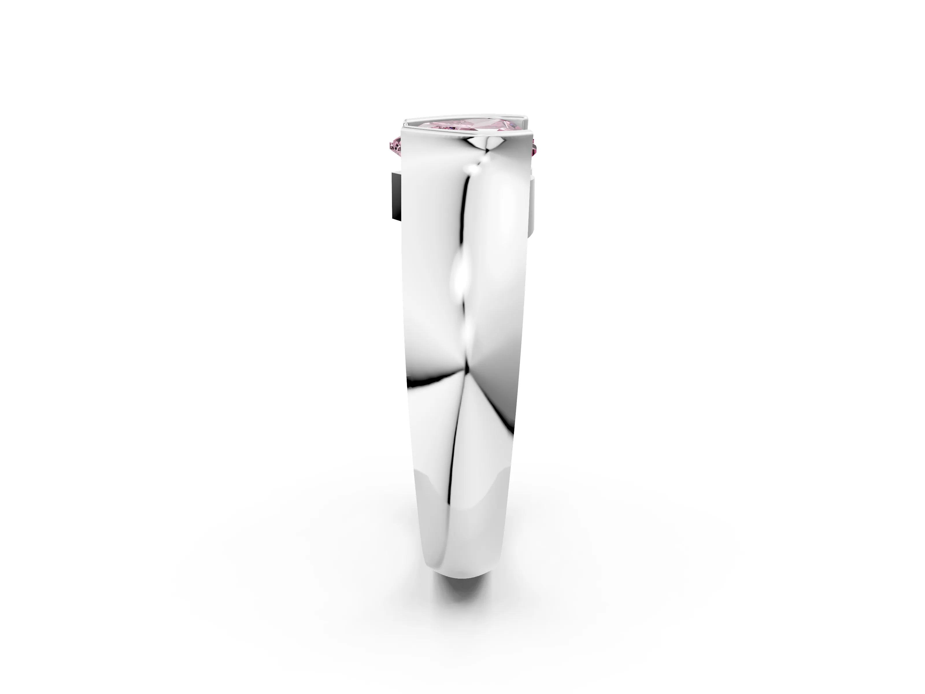 White gold Fancy Pink Heart Cut Solitaire Bezel Set Diamond Ring with Wide Band_14
