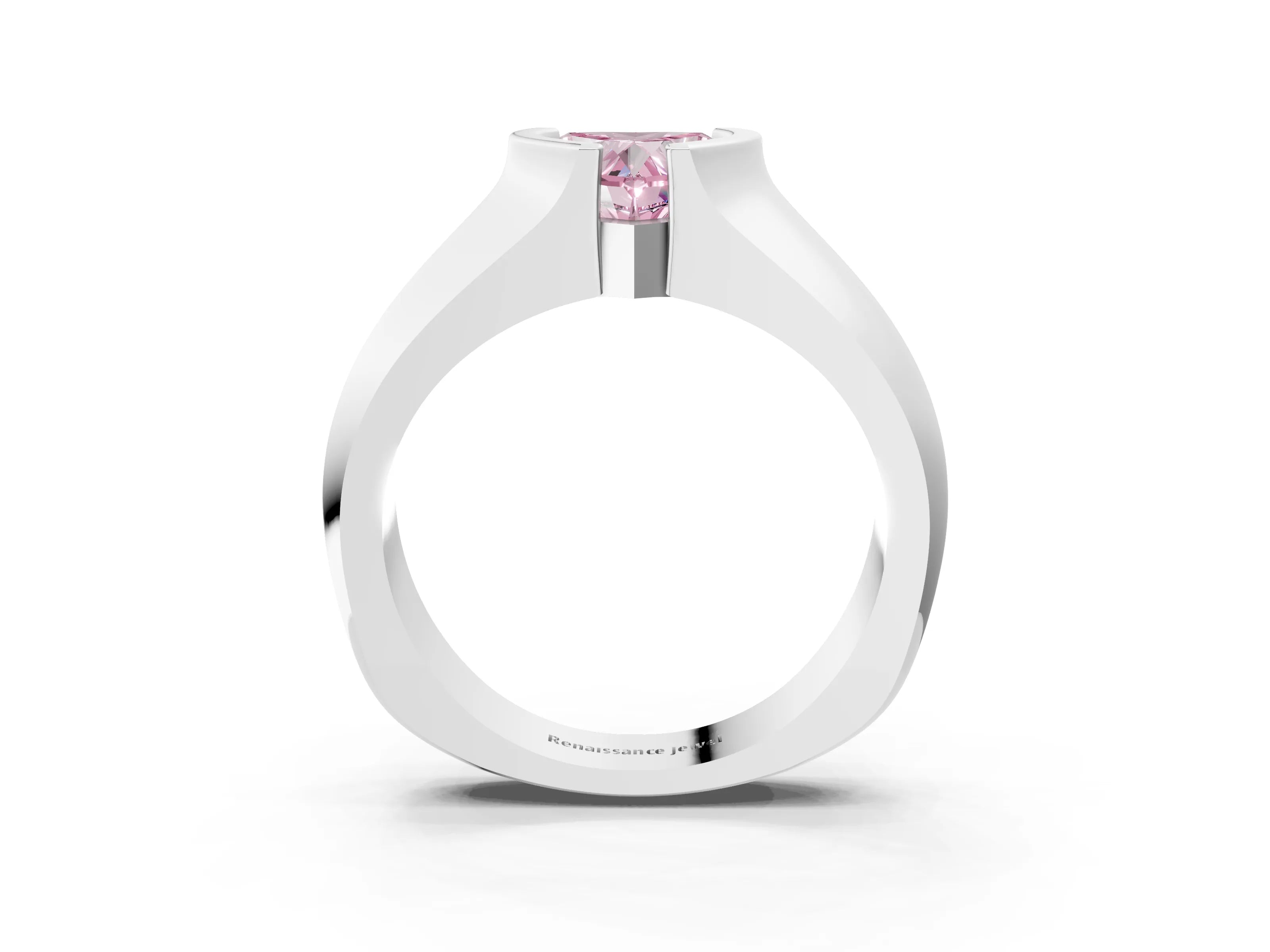 White gold Fancy Pink Heart Cut Solitaire Bezel Set Diamond Ring with Wide Band_15