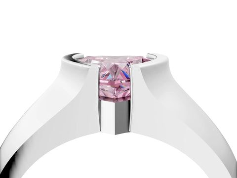 White gold Fancy Pink Heart Cut Solitaire Bezel Set Diamond Ring with Wide Band_16
