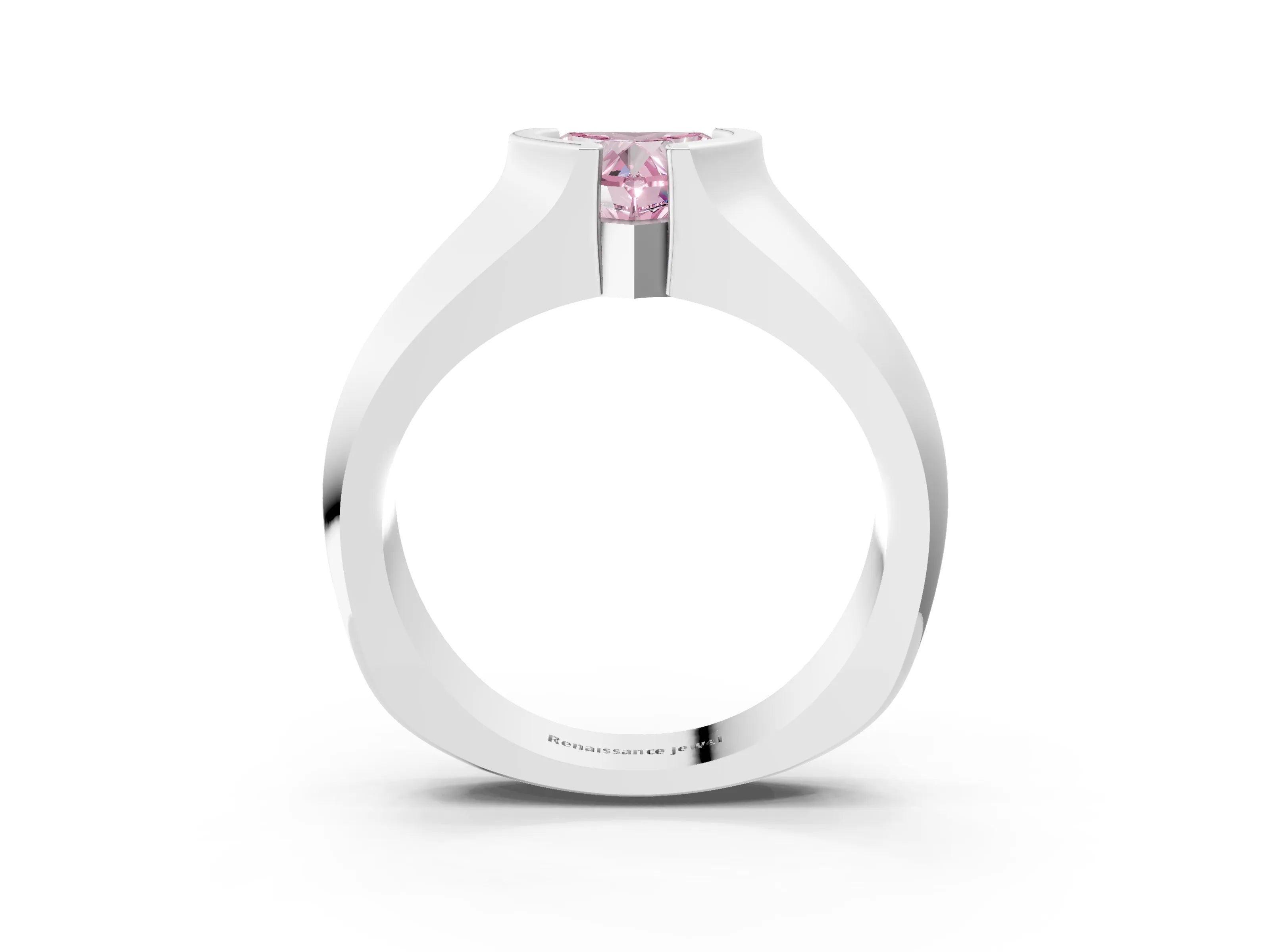 White gold Fancy Pink Heart Cut Solitaire Bezel Set Diamond Ring with Wide Band_3