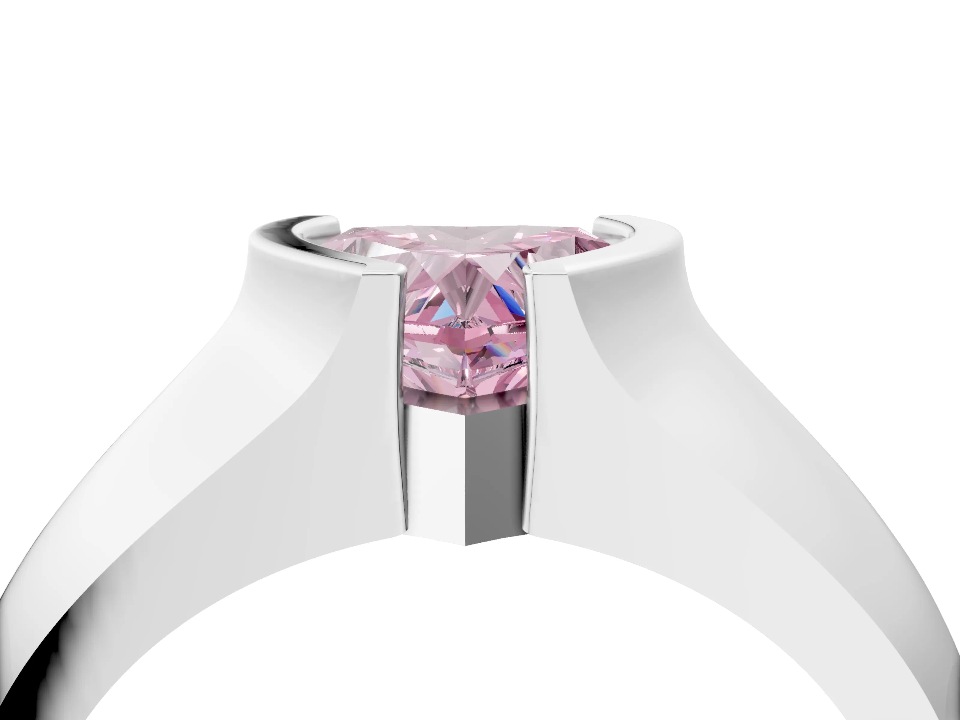 White gold Fancy Pink Heart Cut Solitaire Bezel Set Diamond Ring with Wide Band_4
