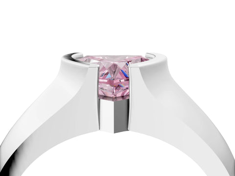 White gold Fancy Pink Heart Cut Solitaire Bezel Set Diamond Ring with Wide Band_4