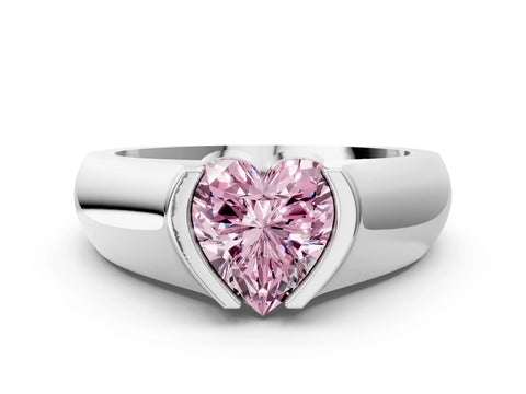 White gold Fancy Pink Heart Cut Solitaire Bezel Set Diamond Ring with Wide Band