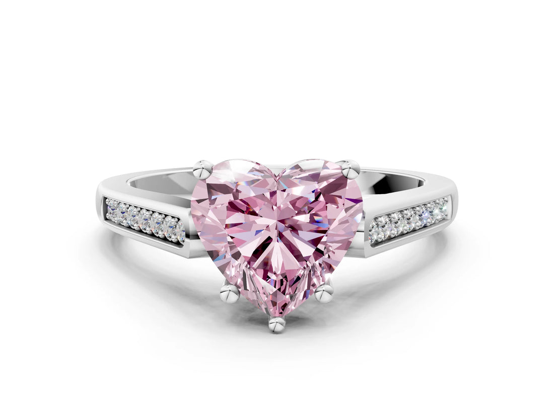 White gold Fancy Pink Heart Cut Solitaire Cathedral Diamond Engagement Ring with Channel-Set Band and Four-Prong Setting_15