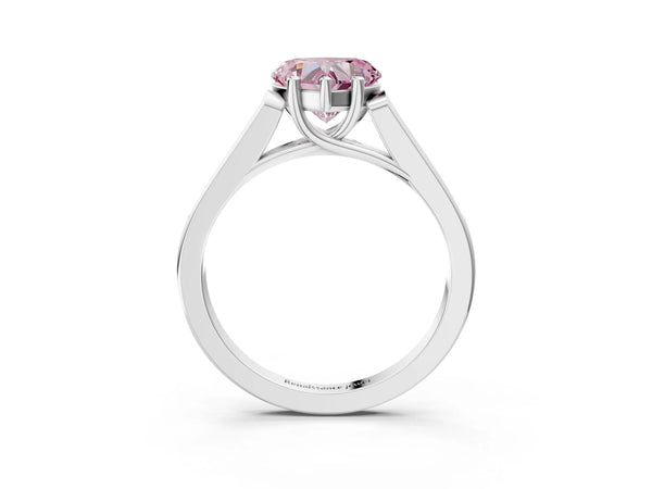 White gold Fancy Pink Heart Cut Solitaire Cathedral Diamond Engagement Ring with Channel-Set Band and Four-Prong Setting