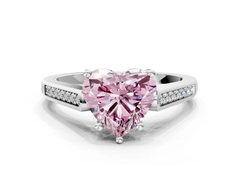 White gold Fancy Pink Heart Cut Solitaire Cathedral Diamond Engagement Ring with Channel-Set Band and Four-Prong Setting_3