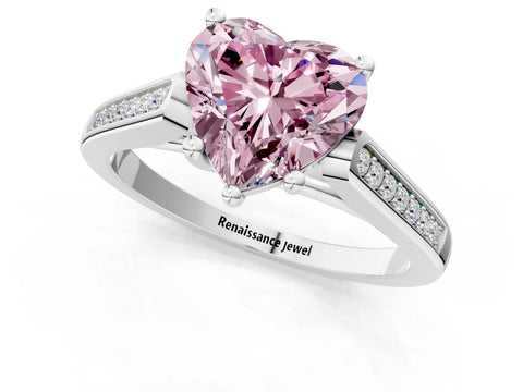 White gold Fancy Pink Heart Cut Solitaire Cathedral Diamond Engagement Ring with Channel-Set Band and Four-Prong Setting_4