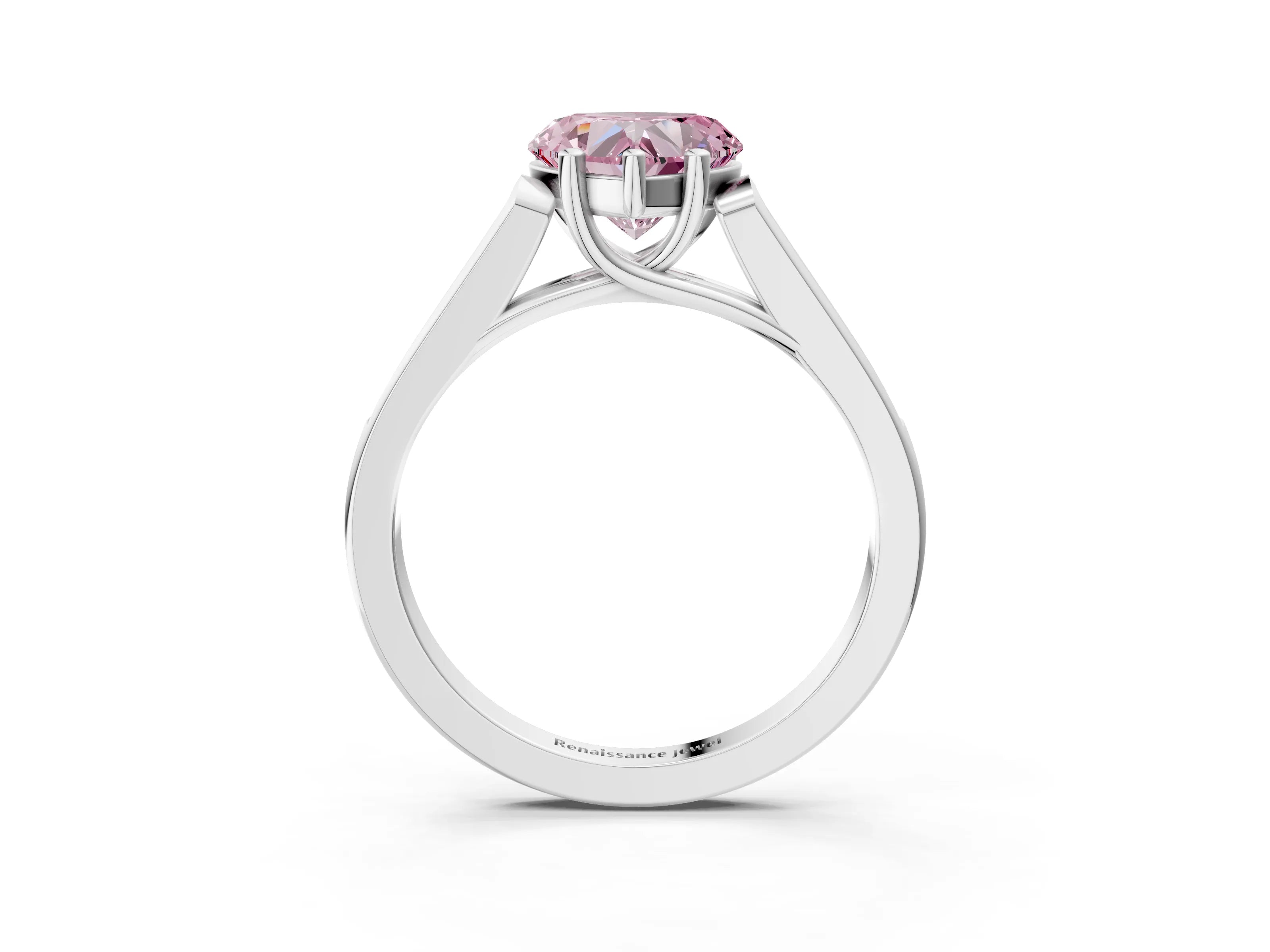 White gold Fancy Pink Heart Cut Solitaire Cathedral Diamond Engagement Ring with Channel-Set Band and Four-Prong Setting_6