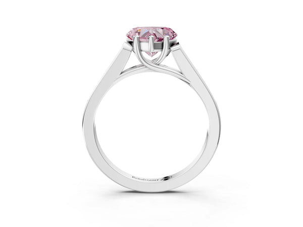 White gold Fancy Pink Heart Cut Solitaire Cathedral Diamond Engagement Ring with Channel-Set Band and Four-Prong Setting
