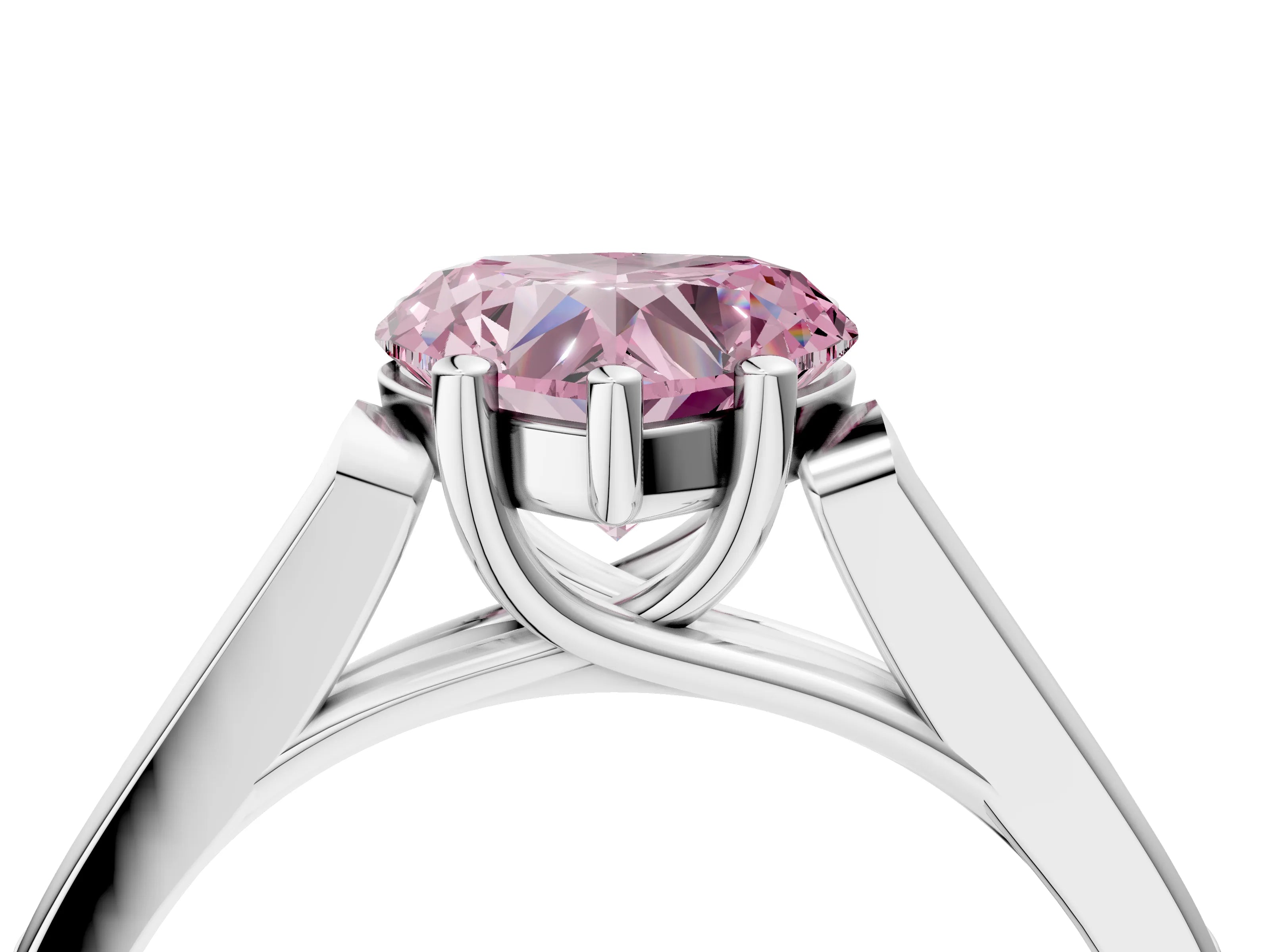 White gold Fancy Pink Heart Cut Solitaire Cathedral Diamond Engagement Ring with Channel-Set Band and Four-Prong Setting_7