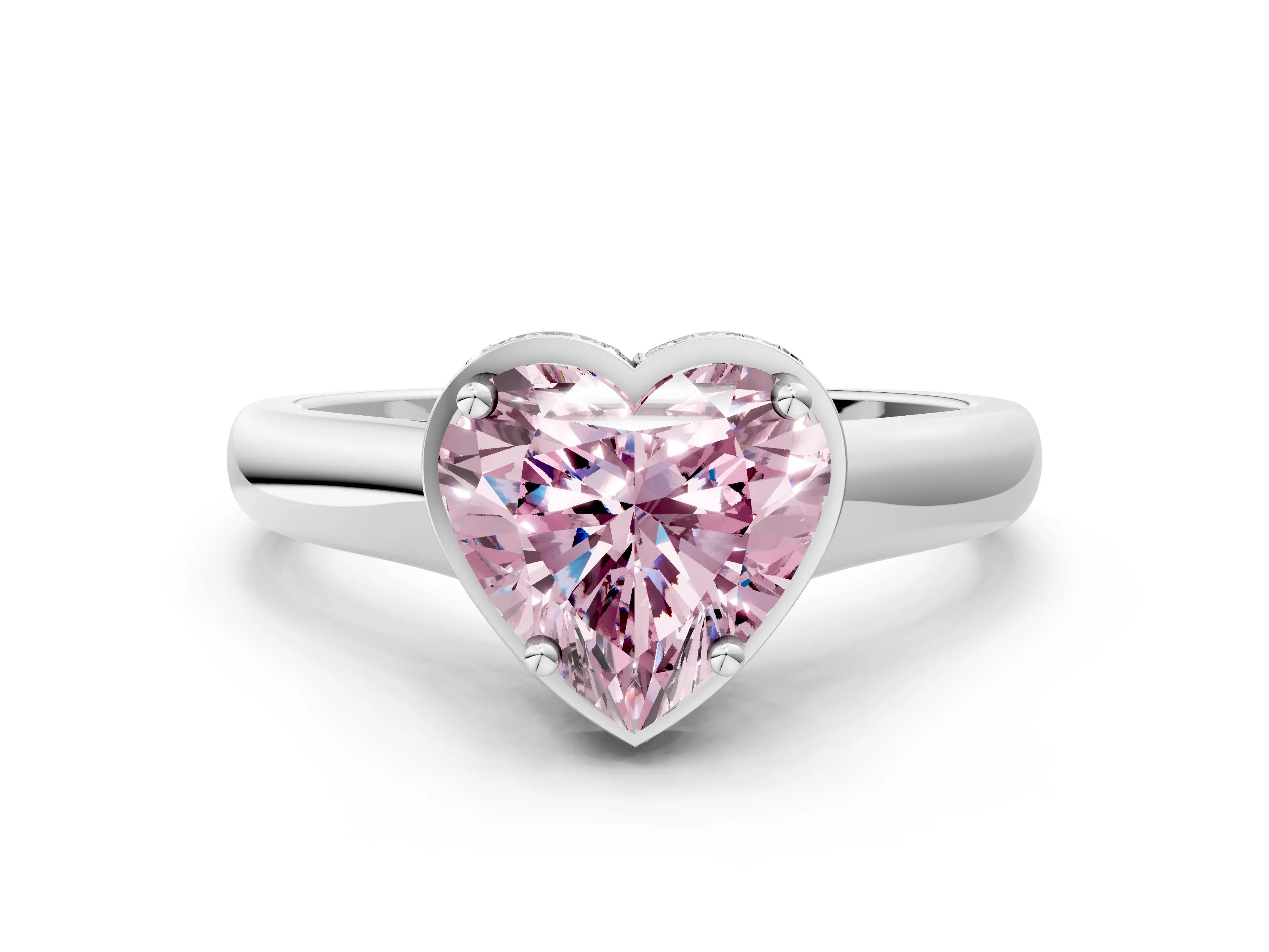 White gold Fancy Pink Heart Cut Solitaire Diamond Engagement Ring with Four-Prong Setting and Tapered Band_12