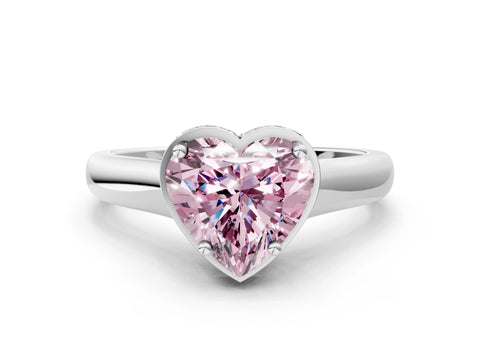 White gold Fancy Pink Heart Cut Solitaire Diamond Engagement Ring with Four-Prong Setting and Tapered Band_12