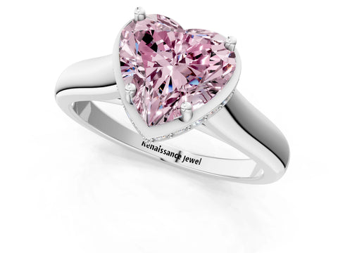 White gold Fancy Pink Heart Cut Solitaire Diamond Engagement Ring with Four-Prong Setting and Tapered Band_13