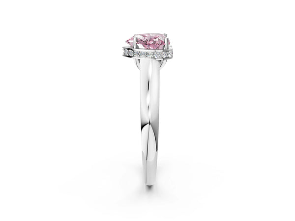 Platinum Fancy Pink Heart Cut Solitaire Diamond Engagement Ring with Four-Prong Setting and Tapered Band