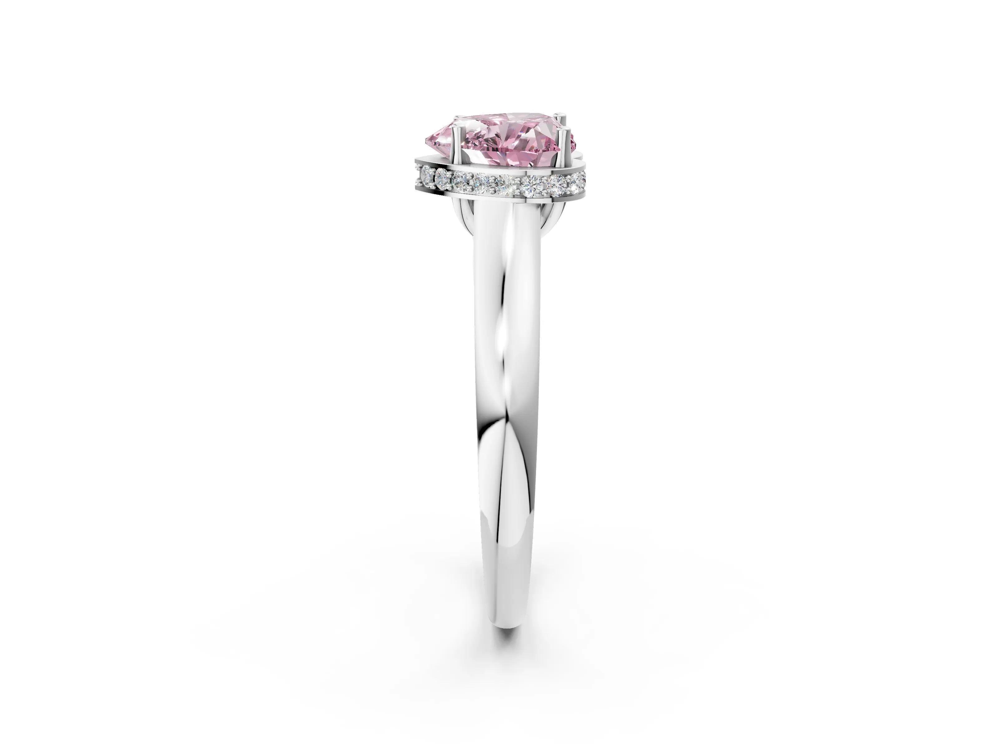 White gold Fancy Pink Heart Cut Solitaire Diamond Engagement Ring with Four-Prong Setting and Tapered Band_14